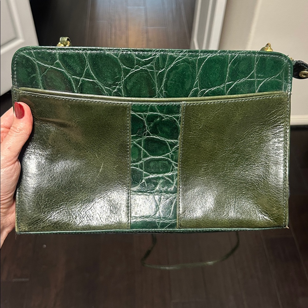 Vintage Green Crocodile Embossed Leather Bag Porofino made is Korea